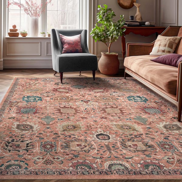 Apollo Serapi Vienna Medallon Vintage, Coral 5 ft. 3 in. x 7 ft. 3 in. Area Rug