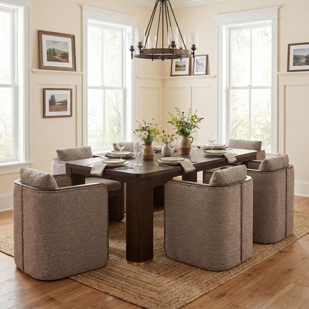 Stan 7-Piece Wood Top Dining Set with Taupe+Espresso Fabric Upholstered Dining Chairs, Espresso Dining Table, Seats 6 price history on PriceWatchPro