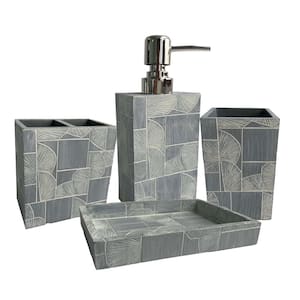Casanova (4-Piece) Bathroom Accessory Set with Soap Pump, Tumbler, Toothbrush Holder and Soap Dish - Grey