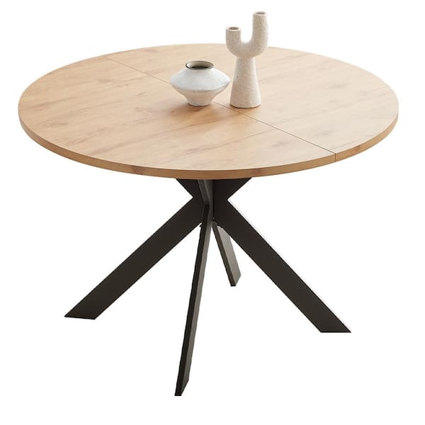 GOJANE 46.4 in. Oak MDF Round Dining Table with Carbon Steel Legs (4-6 Seats)