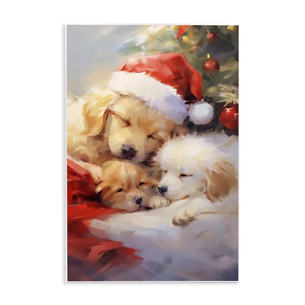 Stupell Industries Christmas Puppies by Tree by Enrico McGarrigle 1-Piece Unframed Graphic Print Animal Poster Art Print 15 in. x 10 in.