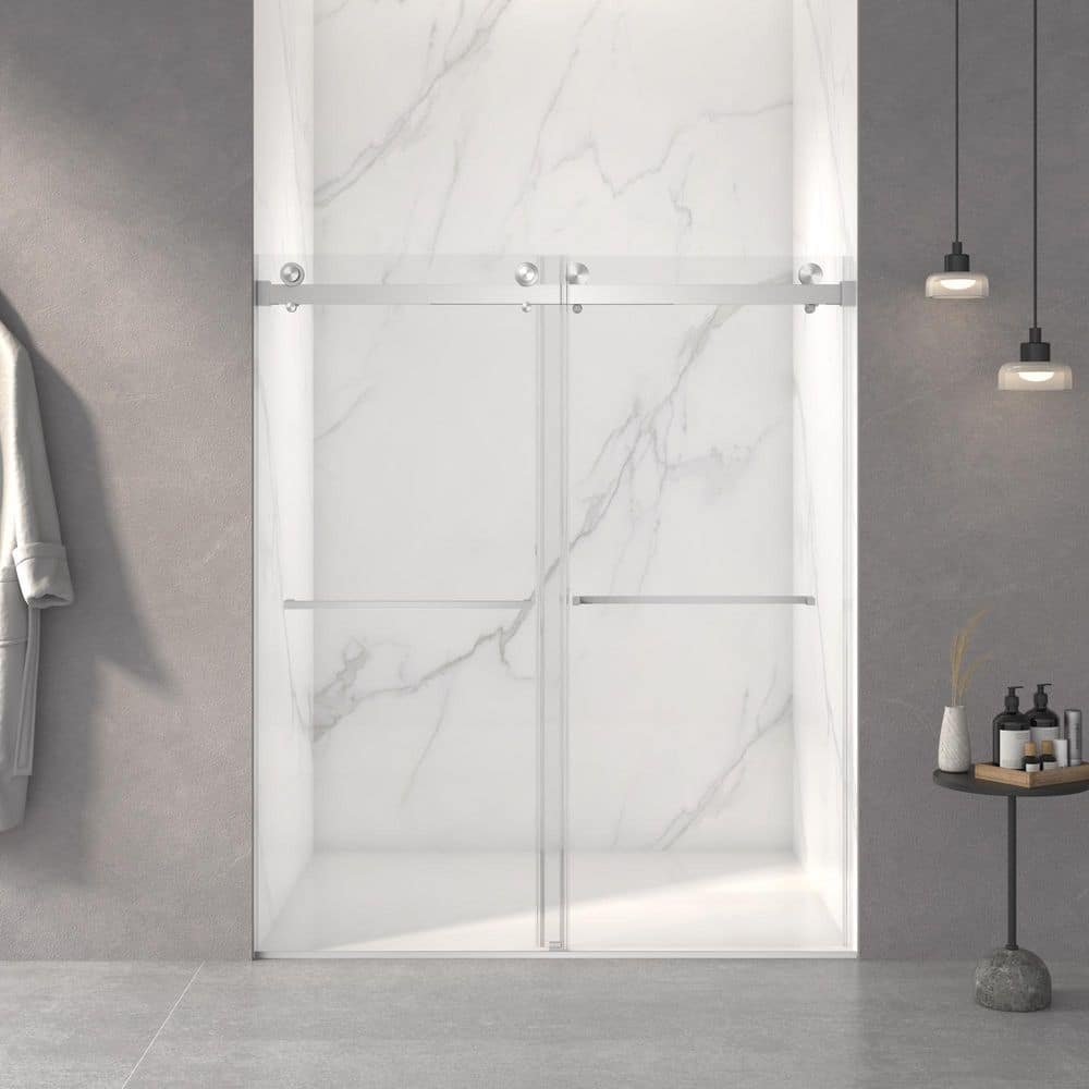 56-60 in. W x 70 in. H Sliding Frameless Shower Door in Brushed Nickel Finish with Clear Tempered Glass price history on PriceWatchPro