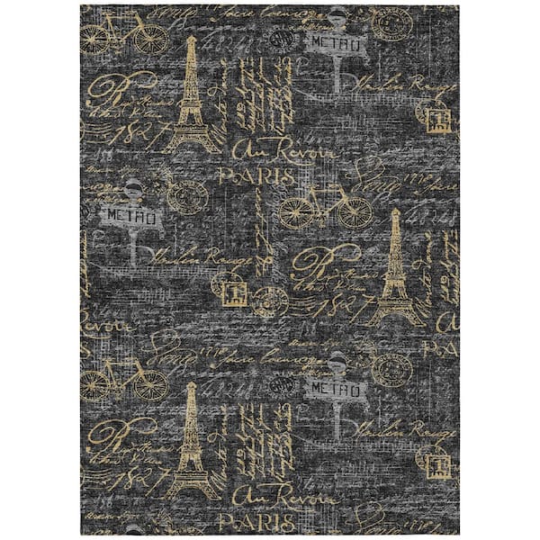 Chantille Machine Washable Indoor/Outdoor Abstract ACN2639 Black 8 ft. x 10 ft. Area Rug