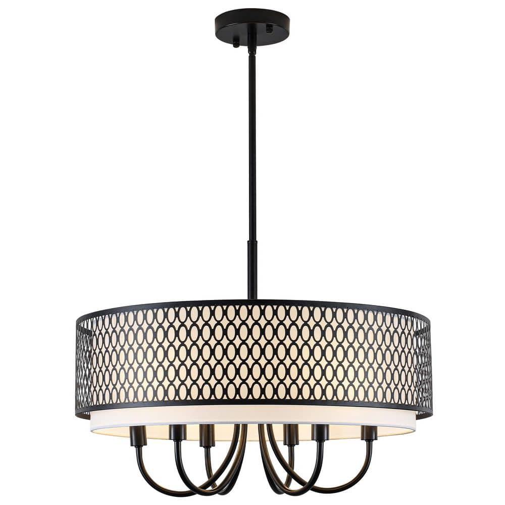 6-Light Black Candle Modern Pendant Chandelier Light Fixture with White Cloth Shade for Dining Room price history on PriceWatchPro