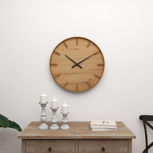 Litton Lane Brown Wood Analog Wall Clock with Gold accents 43343 - The Home  Depot