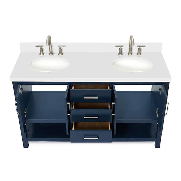 bathroom vanities > Vanities > 61 in. Double Sink  Vanity in Blue Finish and White Quartz and Oval Sink