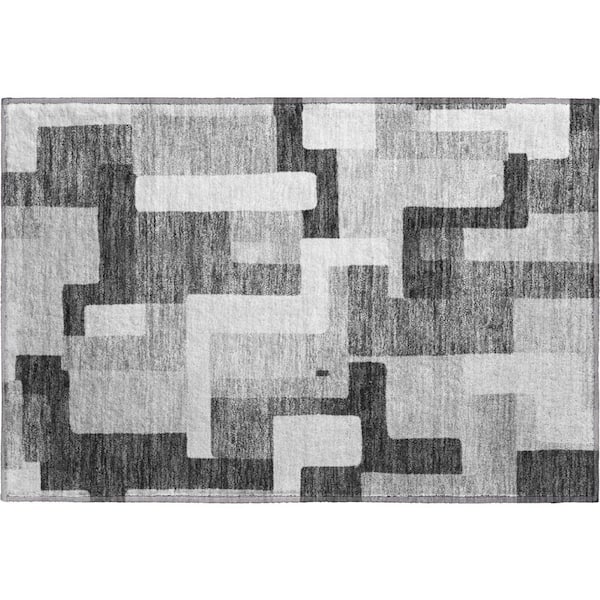 Addison Rugs Mayfield Premium Machine Washable Abstract AMF955 Silver 1 ft. 8 in. x 2 ft. 6 in. Area Rug