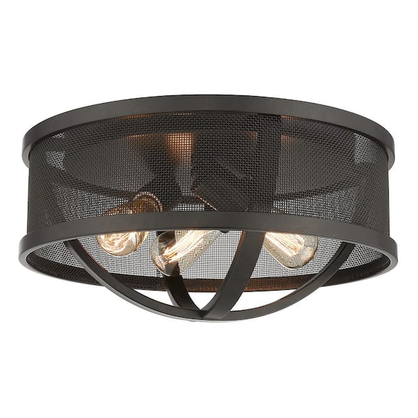 Golden Lighting Colson 15 in. 3-Light Etruscan Bronze with Etruscan Bronze Shade Flush Mount