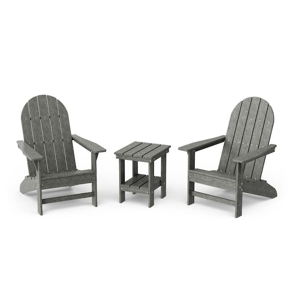 Wildridge Freedom Dark Gray HDPE Plastic Traditional Outdoor Adirondack Chair with Side Table (2-Pack)