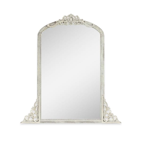 Lirago Rustic Arched 24 in. W x 36 in. H Solid Wood Framed DIY Carved Full Length Mirror in Weathered White