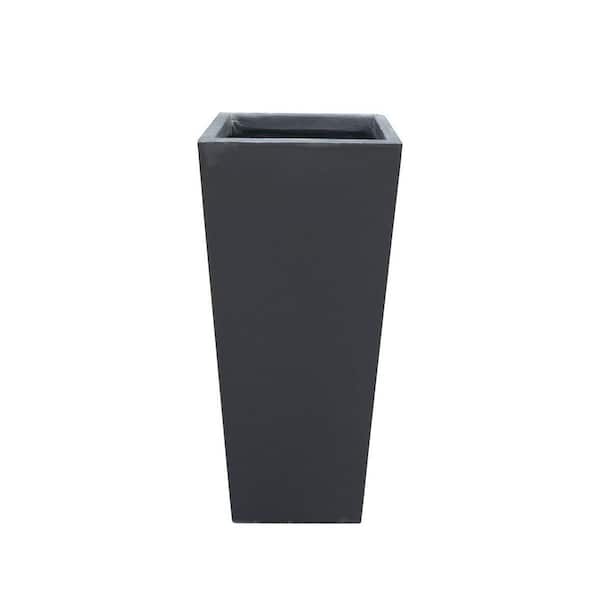24.4"H Dark Gray Tall Tapered Concrete Planter with Drainage Plug for Home Garden