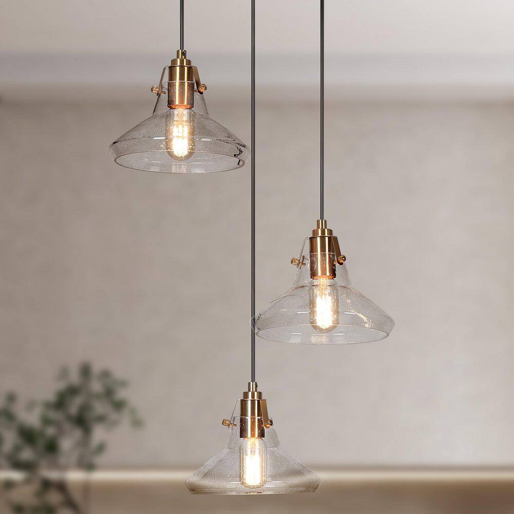 3-Light Black and Brass Cluster Chandelier with Seeded Glass Shades price history on PriceWatchPro