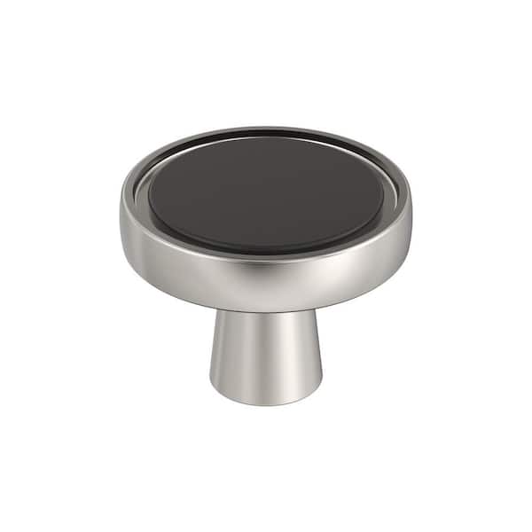 Mergence 1-3/8 in. (35 mm) Modern Matte Black/Polished Nickel Round Cabinet Knob