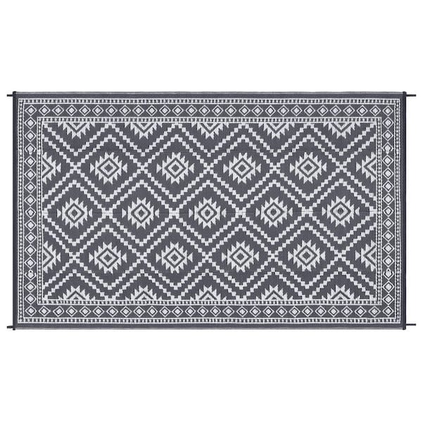 Outdoor Grey Area Rug UV Resistant Waterproof Patio Rug Non Slip Stain Resistant RV Camping Carpet 8*10