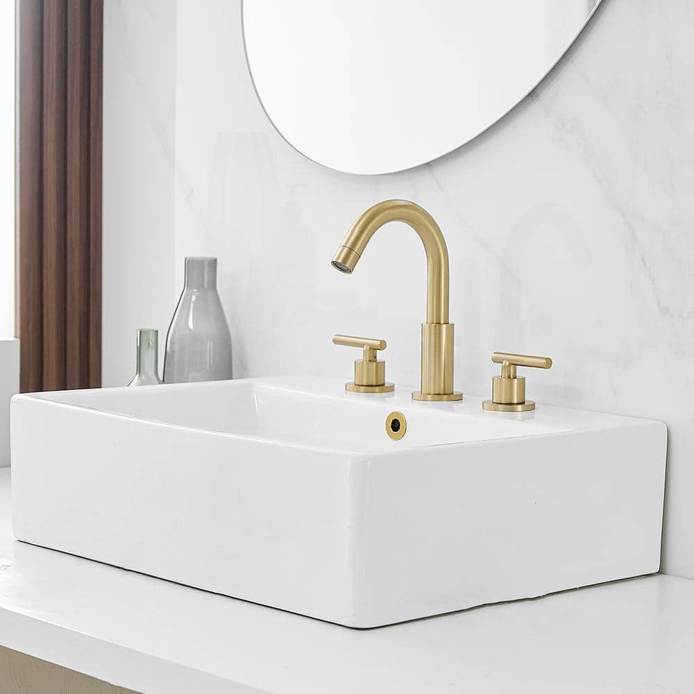 Brushed Gold Stainless Steel 8" Widespread Bathroom Faucet