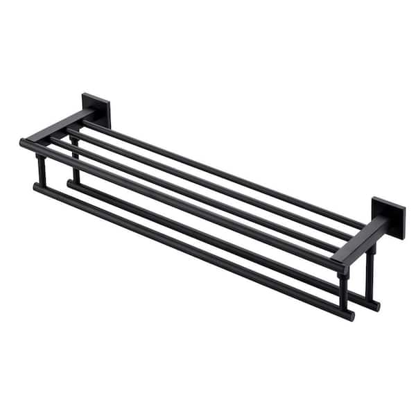 24 in. Bathroom Wall Mounted Double Tier Towel Rack with Double Towel Bar Stainless Steel in Matte Black
