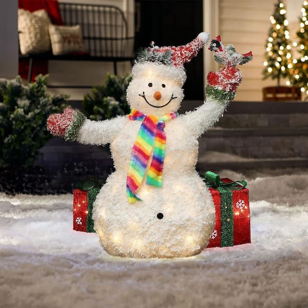 ★【送料込み】大きなサンタクロース ＆ 大きなスノーマン セット 木製ボード★ LuxenHome 38 in. Lighted Snowman with Bird, Festive Outdoor