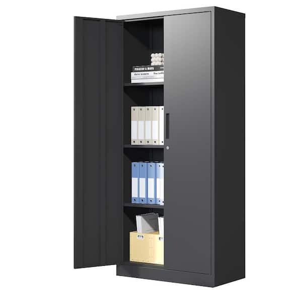 Kahomvis Black 71 in. H Metal Office Storage Cabinet Steel Locking