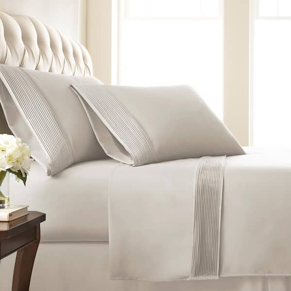 Southshore Fine Linens Vilano Pleated 21 in. Extra-Deep Pocket 3-Piece Bone Twin Microfiber Sheet Set
