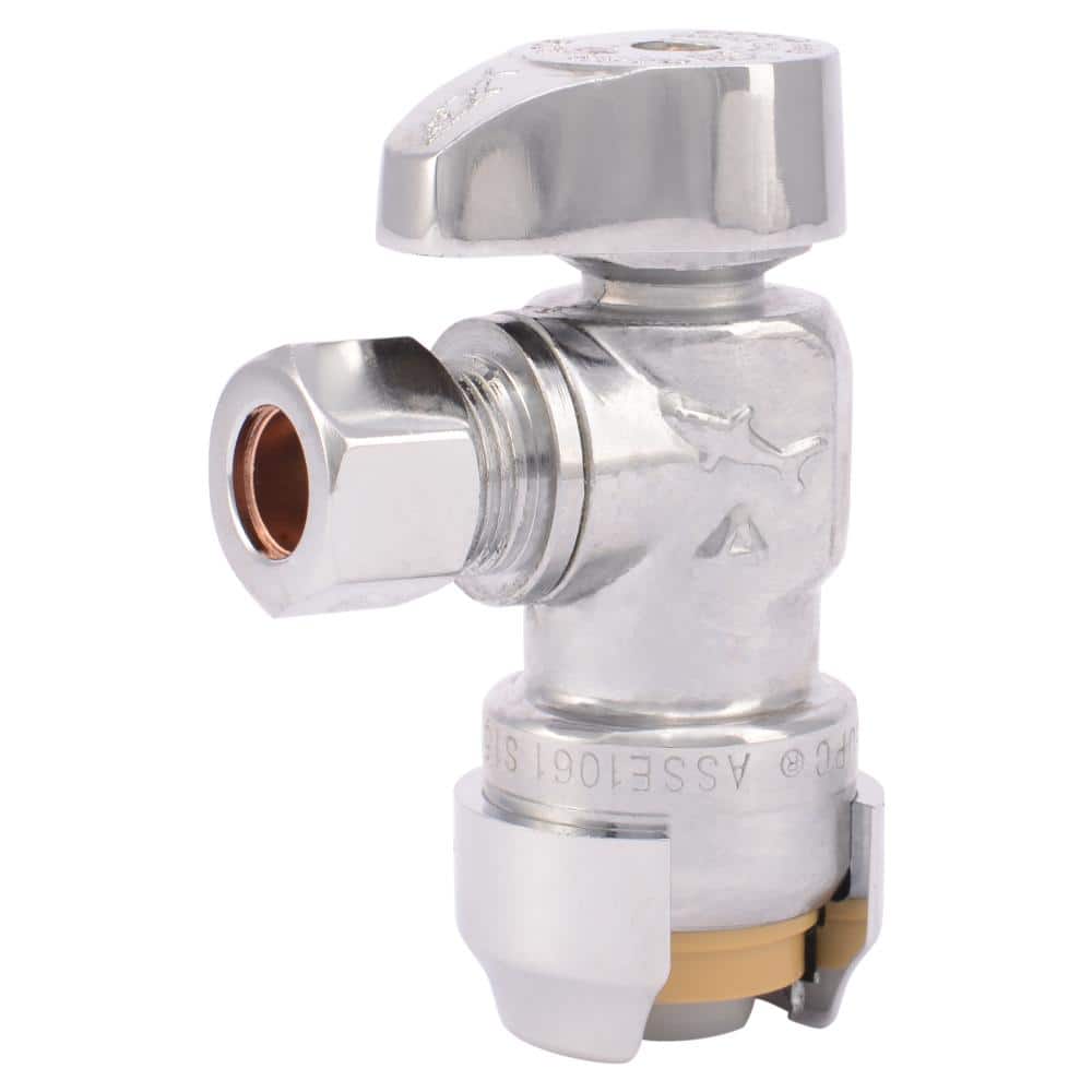 SharkBite 1/2 in. Push-to-Connect x 3/8 in. Compression Chrome-Plated  Brass Quarter-Turn Angle Stop Valve 23036-0000LF The Home Depot