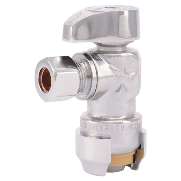 1/2 in. Push-to-Connect x 3/8 in. O. D. Compression Chrome-Plated Brass Quarter-Turn Angle Stop Valve