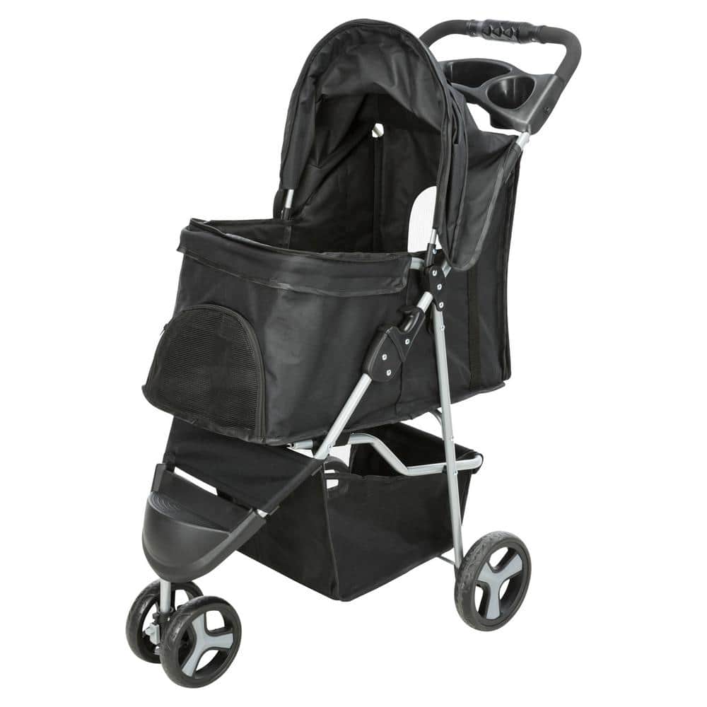 Black Foldable Pet Stroller with Weather Cover and Storage