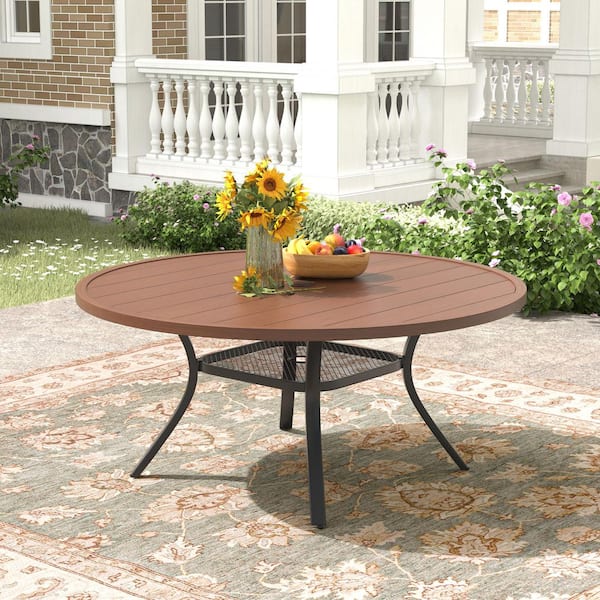 47 in. Round Metal Outdoor Dining Table with Adjustable Umbrella Hole for Deck Lawn