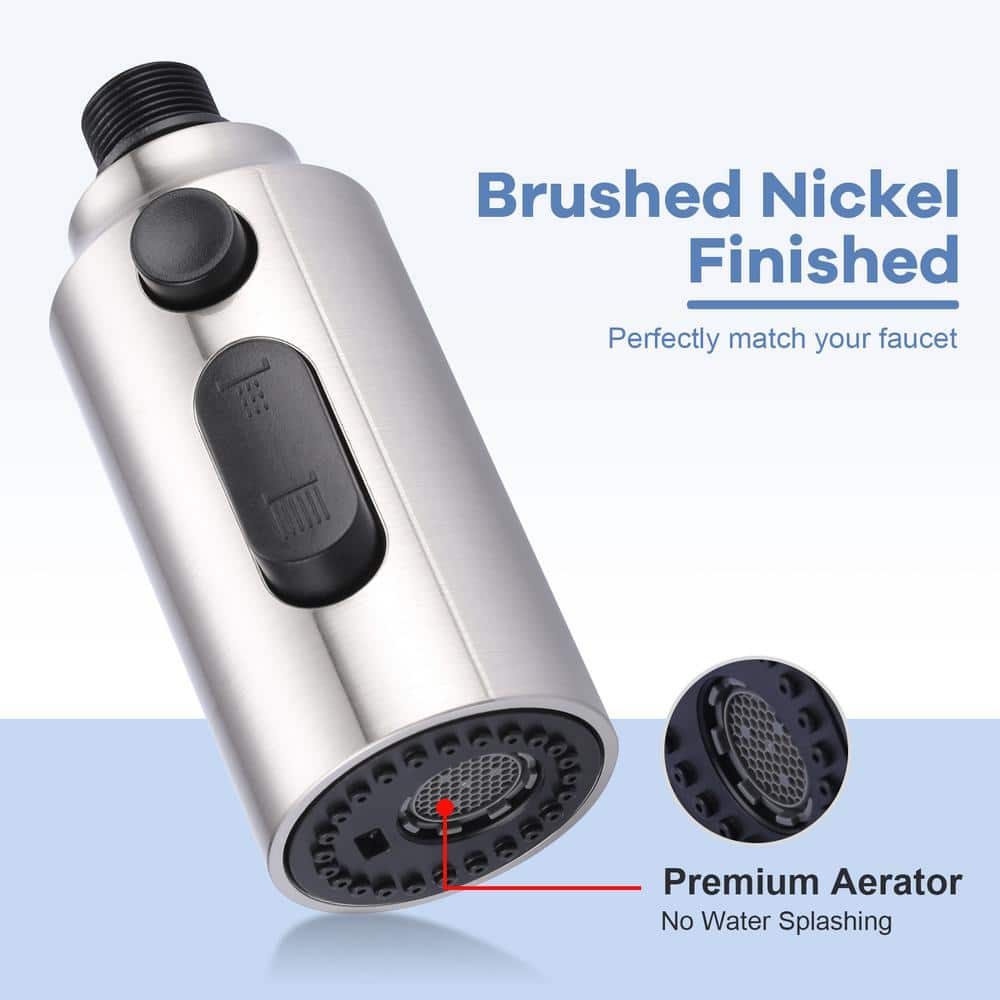 Brushed Nickel 3-Function Kitchen Faucet Spray Head with 9 Adapters