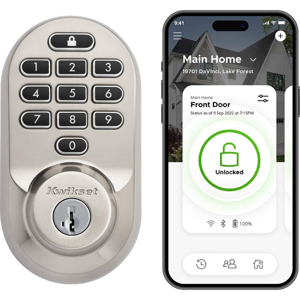 Kwikset HALO Satin Nickel Keypad WiFi Electronic Single-Cylinder Smart Lock Deadbolt featuring SmartKey Security