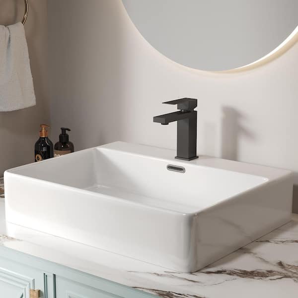 NOBLE Single Handle Sink Faucet Mid Arc Single Hole Bathroom Faucet with Deckplate in Matte Black