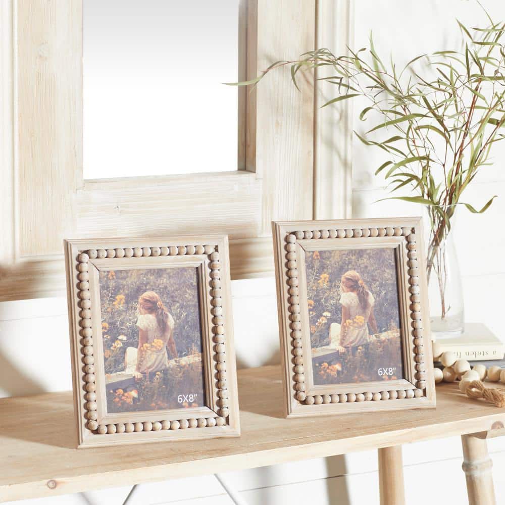 Light Brown Beaded Wood 6" x 8" Photo Frame