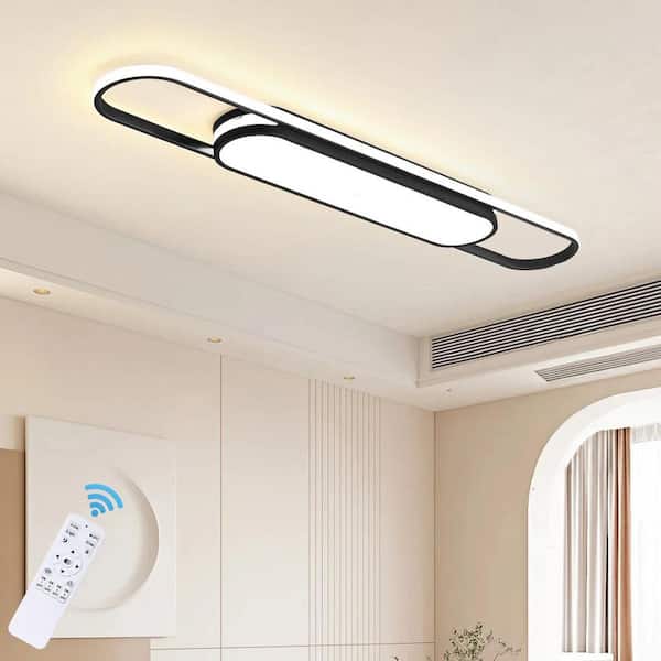 43.3 in. 48-Watt Modern Black Dimmable Integrated LED Flush Mount with White Acrylic Shade for Living Room Bedroom