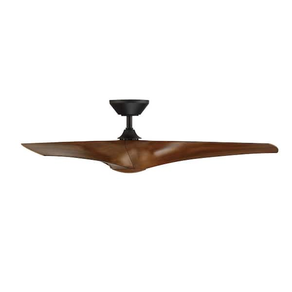 Zephyr 52 in. Smart Indoor/Outdoor 3-Blade Ceiling Fan Matte Black Distressed Koa with 3000K LED and Remote Control