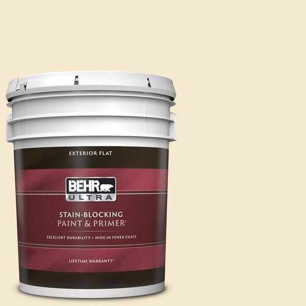 BEHR ULTRA 5 gal. #360E-1 Creme Brulee Flat Exterior Paint & Primer