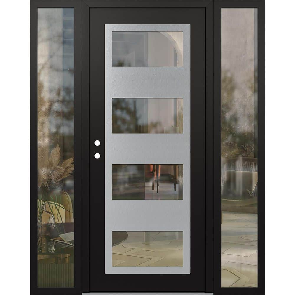 C2 60 in. x 80 in. Silver P-Right-Hand/Inswing Clear Glass Black/Black 2-Sidelite Steel Prehung Front Door price history on PriceWatchPro