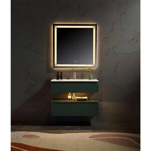 36 in. W x 20.8 in. D x 19.6 in. H Undermount Single Sink Floating Bath Vanity in Green with White Engineer Marble Top