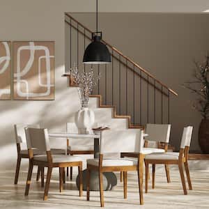 Linus 19 in. Modern Upholstered Dining Chair with Solid Wood Wire-Brushed Legs, Light Grey/Brown, Set of 6