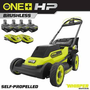 ONE+ 18V HP Brushless Whisper Series 20" Self-Propelled Dual Blade Walk Behind Mower-(4) 4.0 Batteries and (2) Chargers