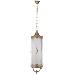 Darby 6-Light Brass Large Hanging Pendant Lighting with Off-White Enclosed Shade