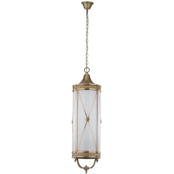 SAFAVIEH Darby 6-Light Brass Large Hanging Pendant Lighting with Off-White Enclosed Shade
