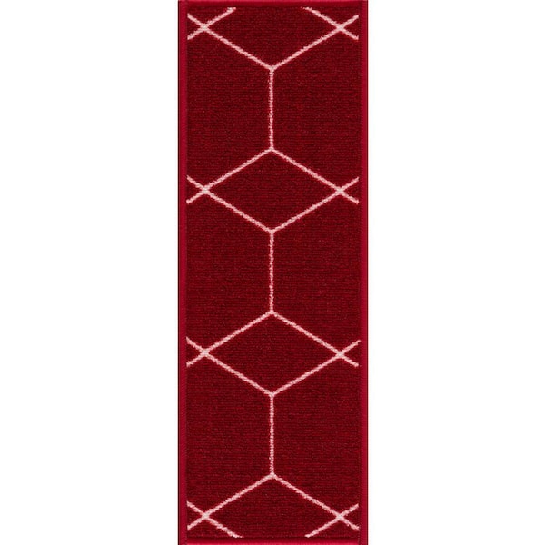 Hexagon Design Red Color 8.5 in. x 26 in. Polyamide Stair Tread Cover Set of 13