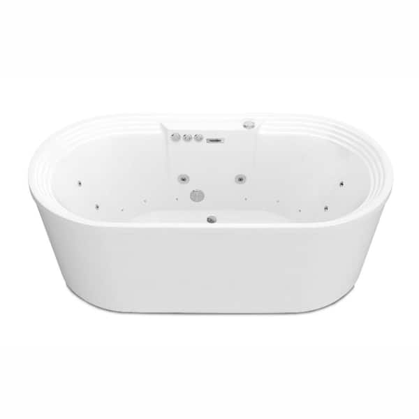 Sofi Series 67 in. x 34 in. Acrylic Combination 50 Gal. Capacity Freestanding Bathtub with Center Drain in White
