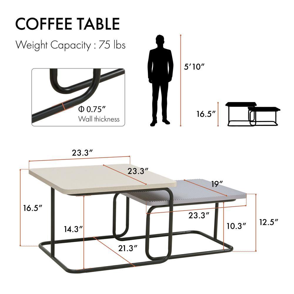 Modern Cream and Gray Textured 2-Piece Nesting Coffee Table Set
