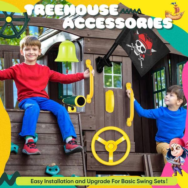 Yellow Green Swing Set Accessories with Telephone, Ship Wheel