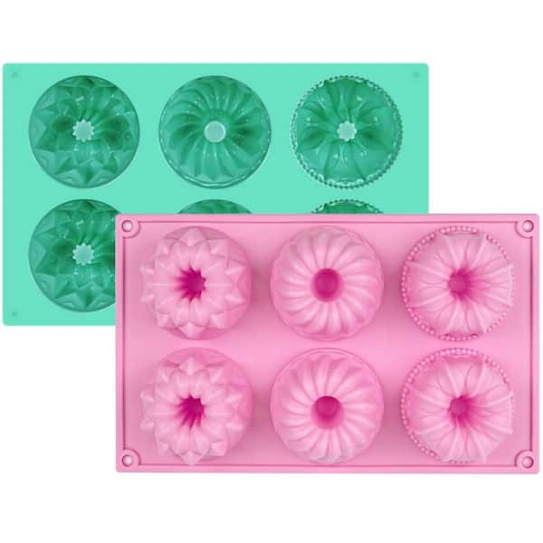 6-Cavity Silicon Baking Mold with Non-stick for Kitchen Cupcakes, Donuts, Cornbread, Brownies, Jellies (2-Pack)