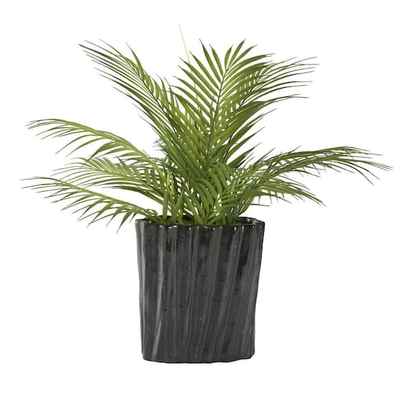 D&W Silks Indoor Artificial Areca Palm Fronds in Oval Ceramic Planter