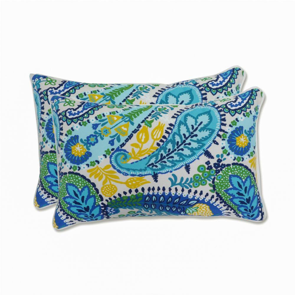 Amalia Paisley Blue and Green Rectangular Outdoor Throw Pillows Set