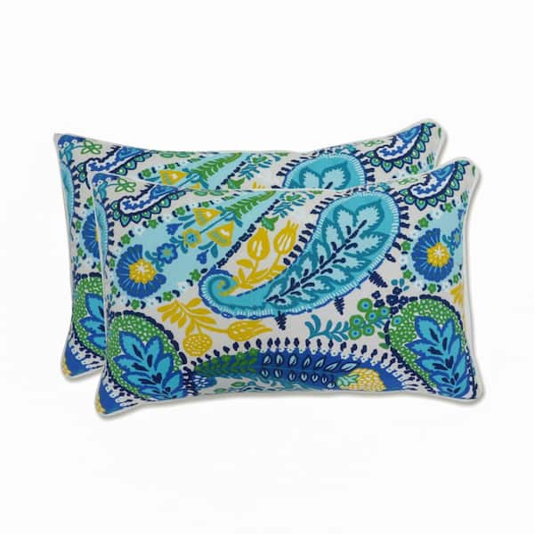 Pillow Perfect Paisley Blue/Green Amalia Rectangular Outdoor Lumbar Pillow 2-Pack