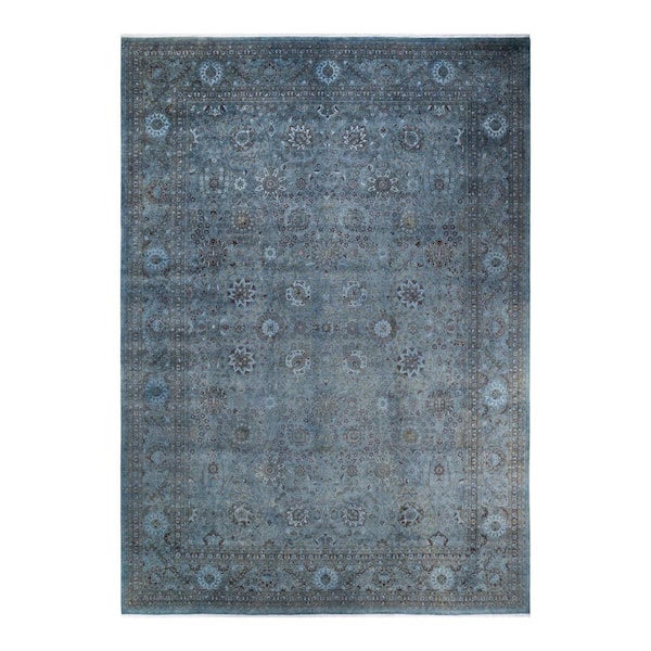 Solo Rugs One-of-a-Kind Contemporary Light Blue 10 ft. x 14 ft. Hand Knotted Overdyed Area Rug