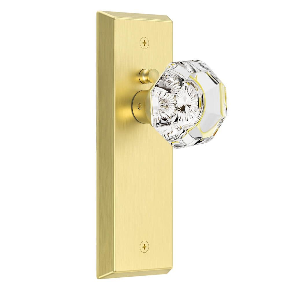 Brushed Gold Interior Privacy Bed/Bath Door Knob with Diamond-Cut Crystal Knob and Beveled Rectangular Backplate price history on PriceWatchPro
